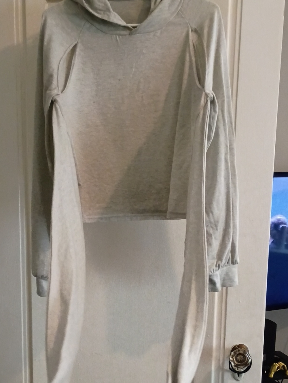 lounge Light Gray Cropped Hoodie with Long Draped Ties
